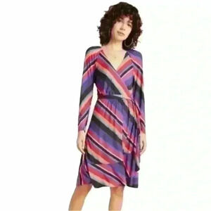 Maeve Anthropologie Angelique Striped Long‎ Sleeve Midi Wrap Dress. Size Large